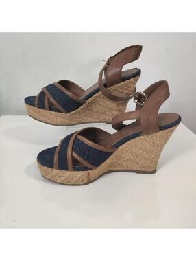 Montego Bay Club Denim Espadrille Wedge Sandals Casual Summer Size 8.5
